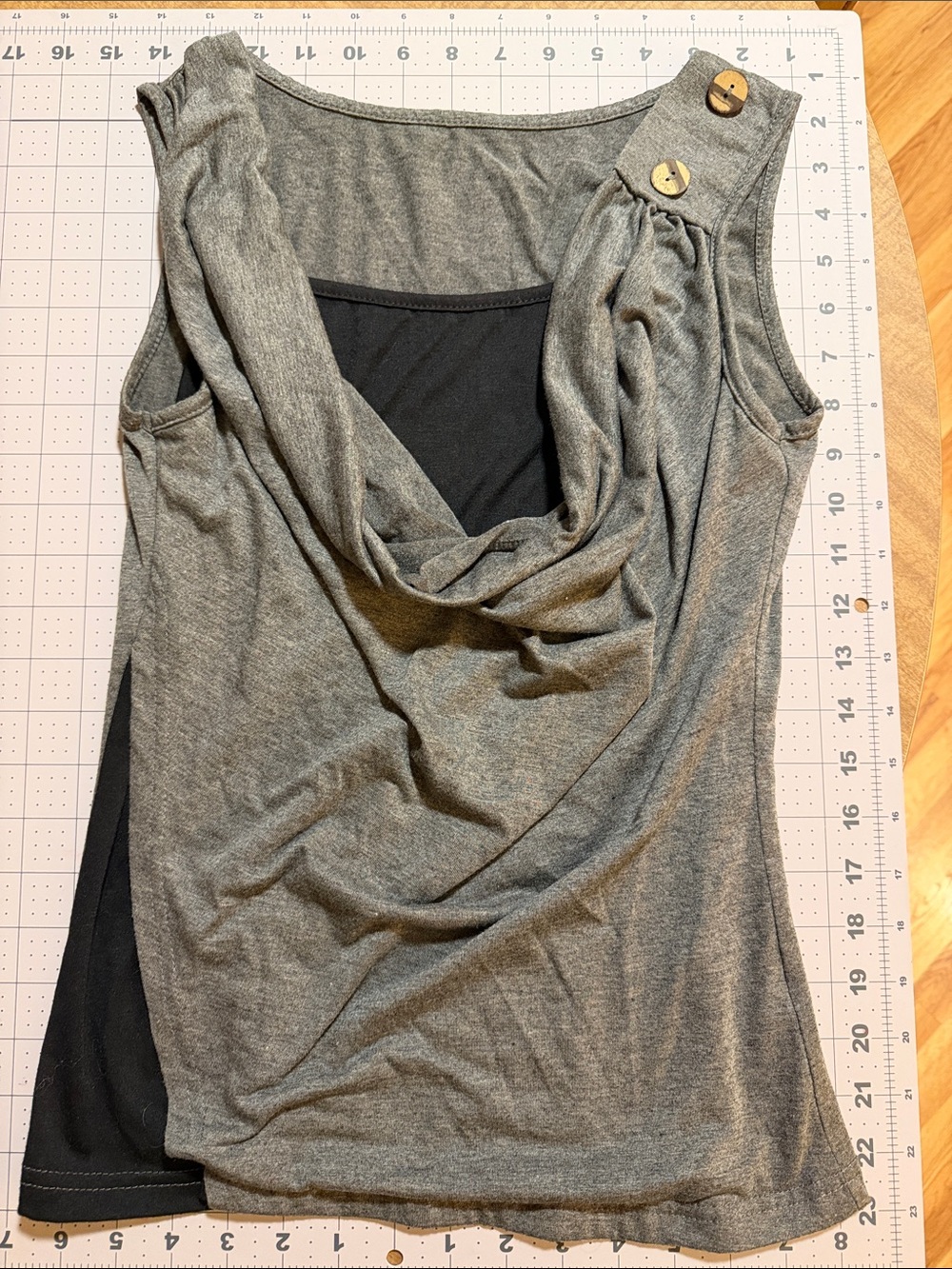 Women's Draped Cowl Tank Top with Button Detail - Gray
